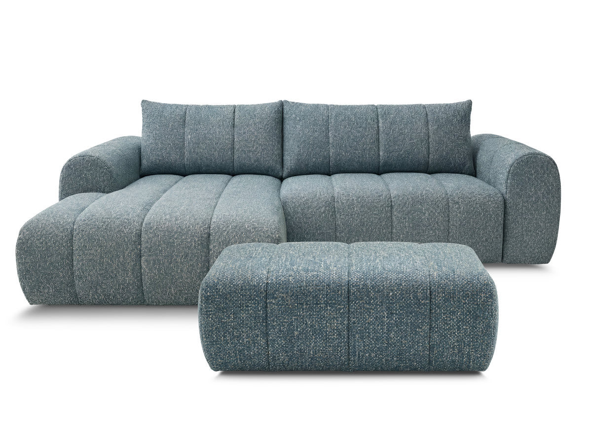 Hjørnesofa NESTY i melert stoff med puff