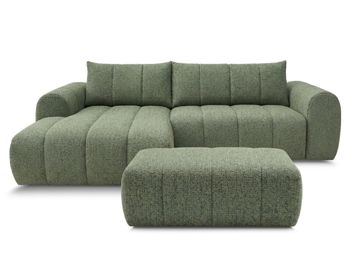 Hjørnesofa NESTY i melert stoff med puff
