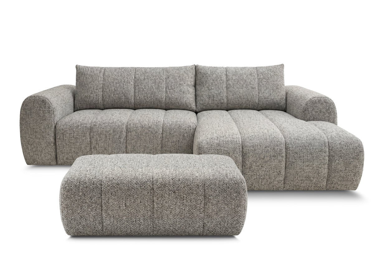 Hjørnesofa NESTY i melert stoff med puff