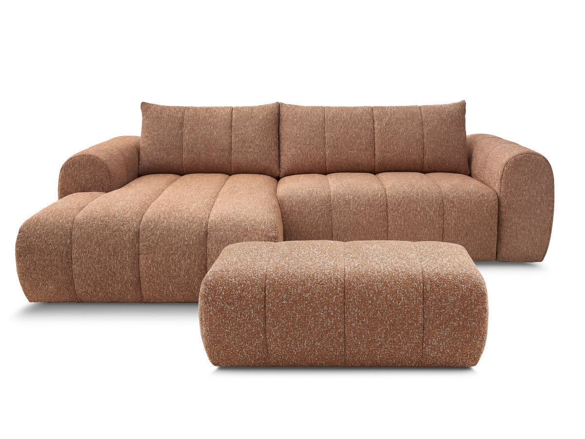 Hjørnesofa NESTY i melert stoff med puff