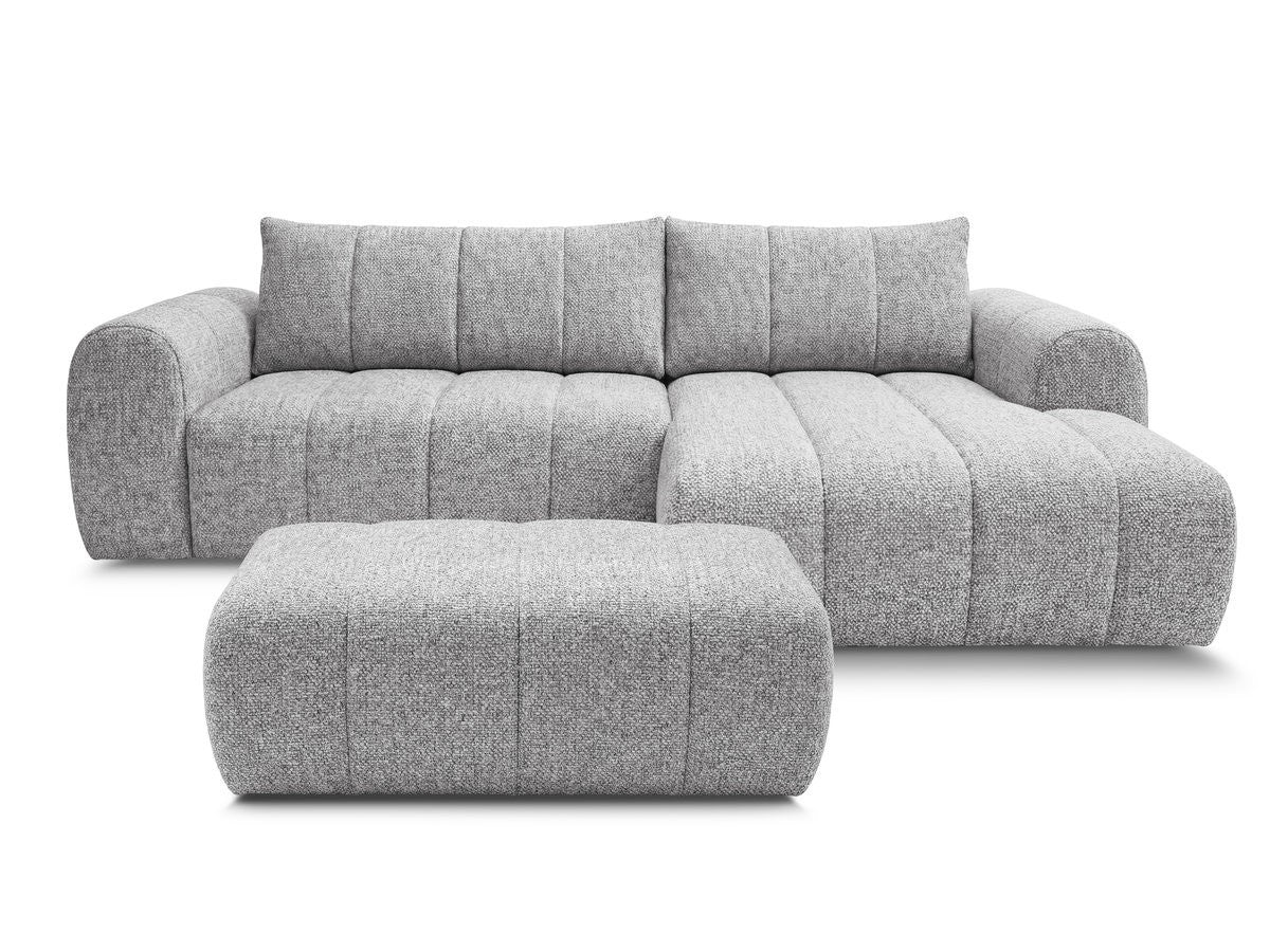 Hjørnesofa NESTY i melert stoff med puff