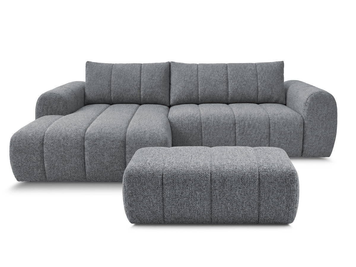 Hjørnesofa NESTY i melert stoff med puff