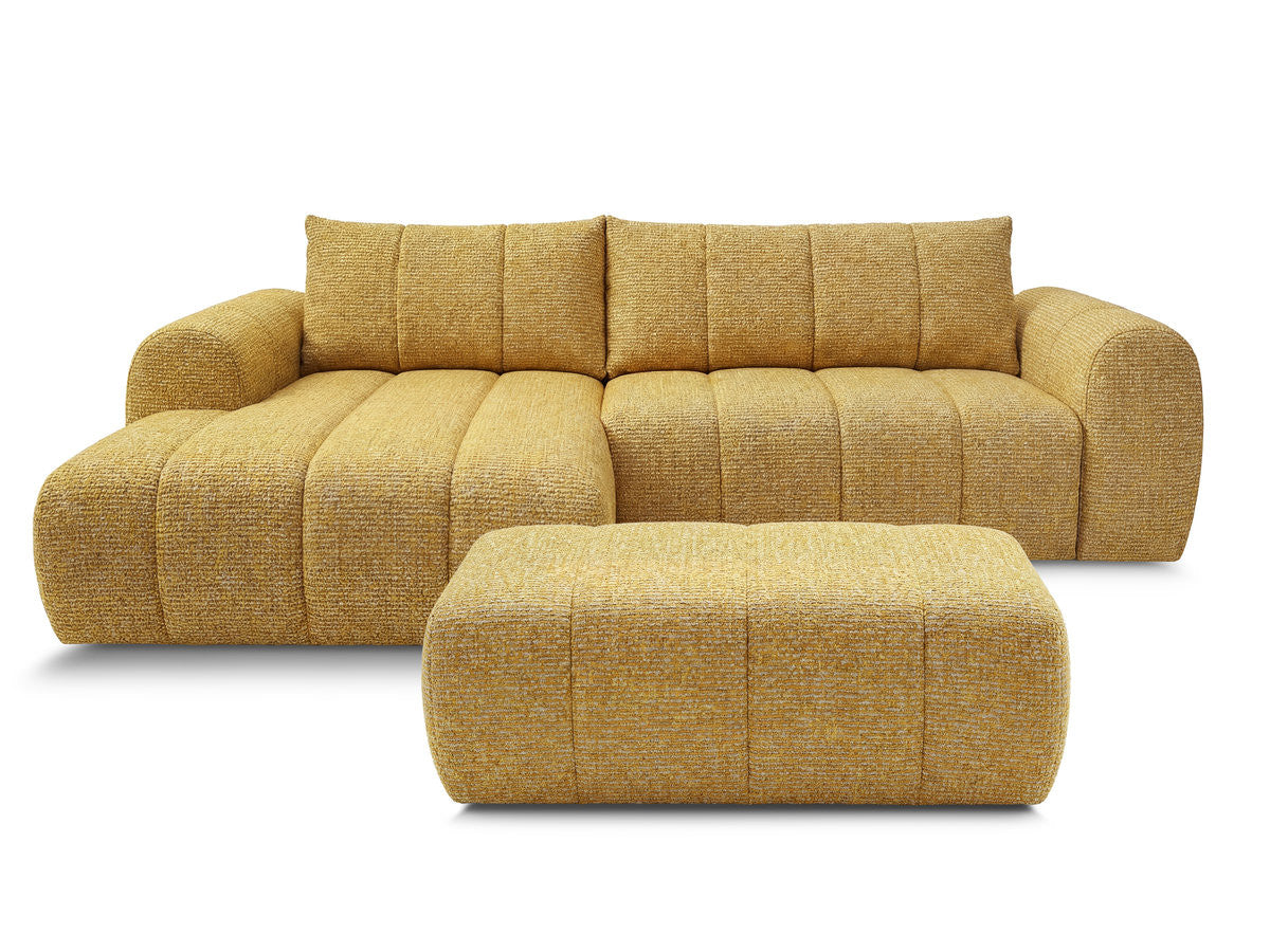 Hjørnesofa NESTY i melert stoff med puff