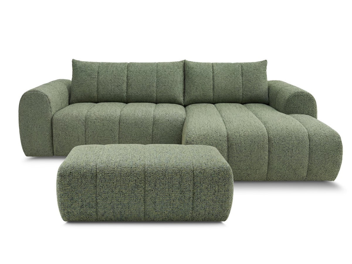 Hjørnesofa NESTY i melert stoff med puff