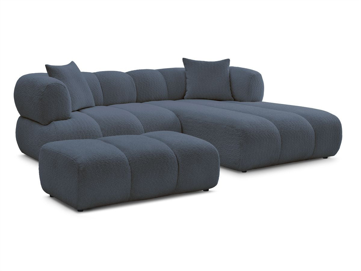 Hjørnesofa PAMIRA i bouclé-stoff med puff