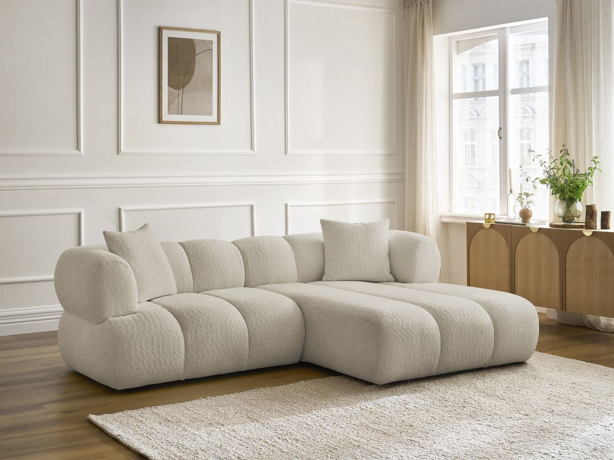 Hjørnesofa PAMIRA i bouclé-stoff