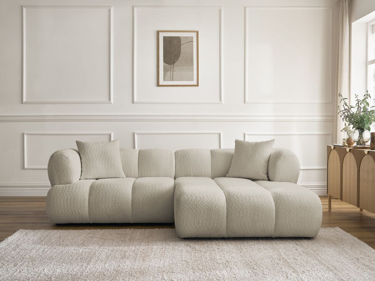 Hjørnesofa PAMIRA i bouclé-stoff