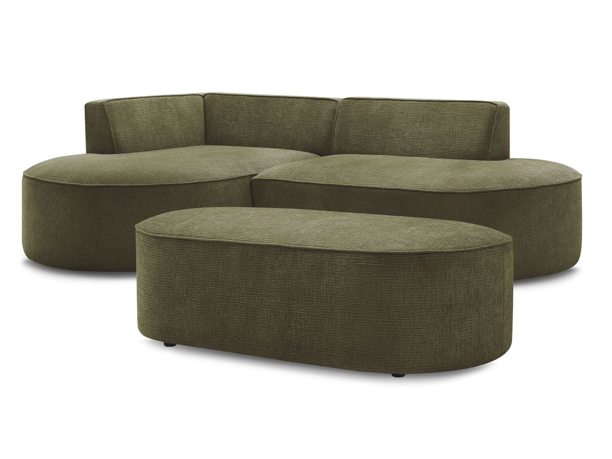Hjørnesofa ROUSSEAU i teksturert stoff med puff