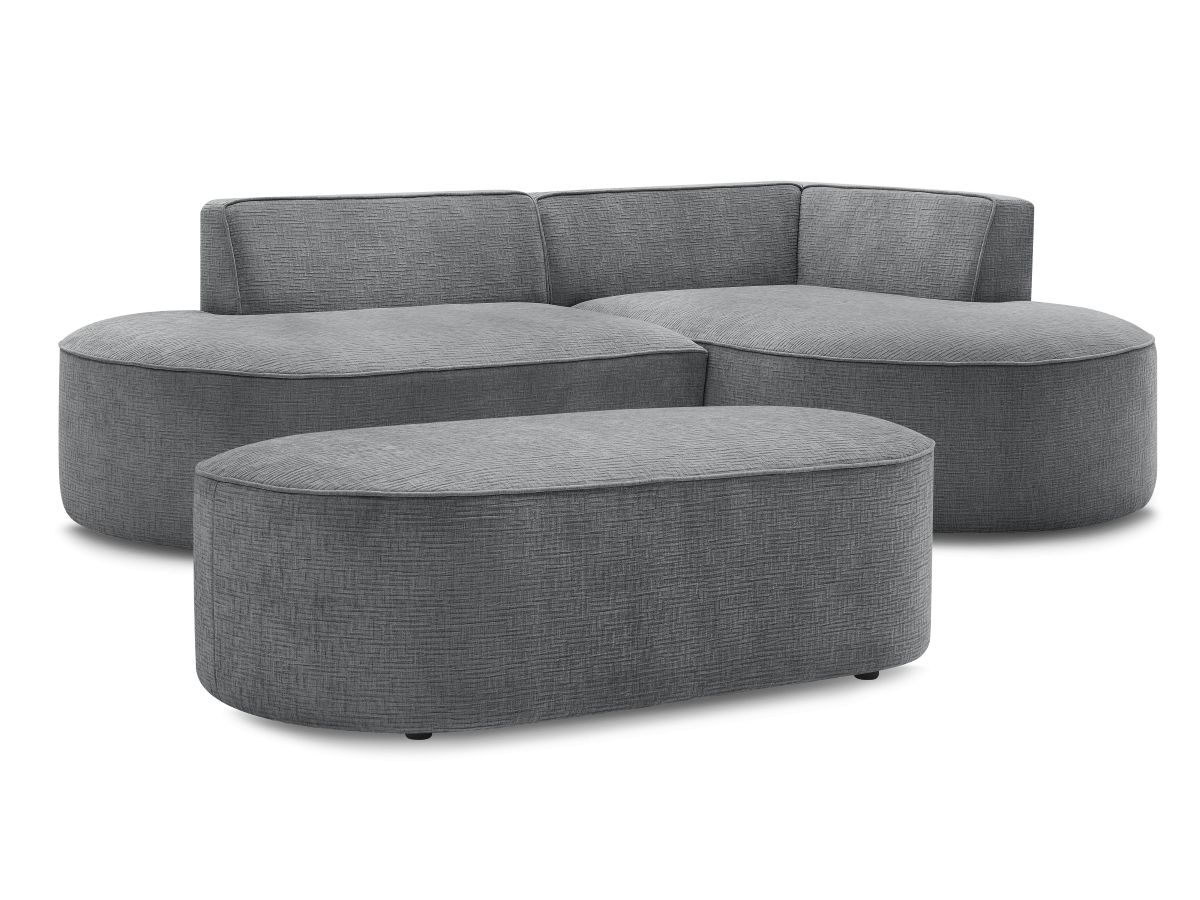 Hjørnesofa ROUSSEAU i teksturert stoff med puff