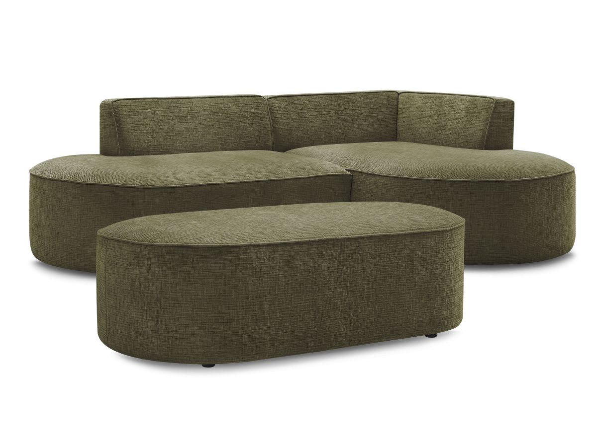 Hjørnesofa ROUSSEAU i teksturert stoff med puff