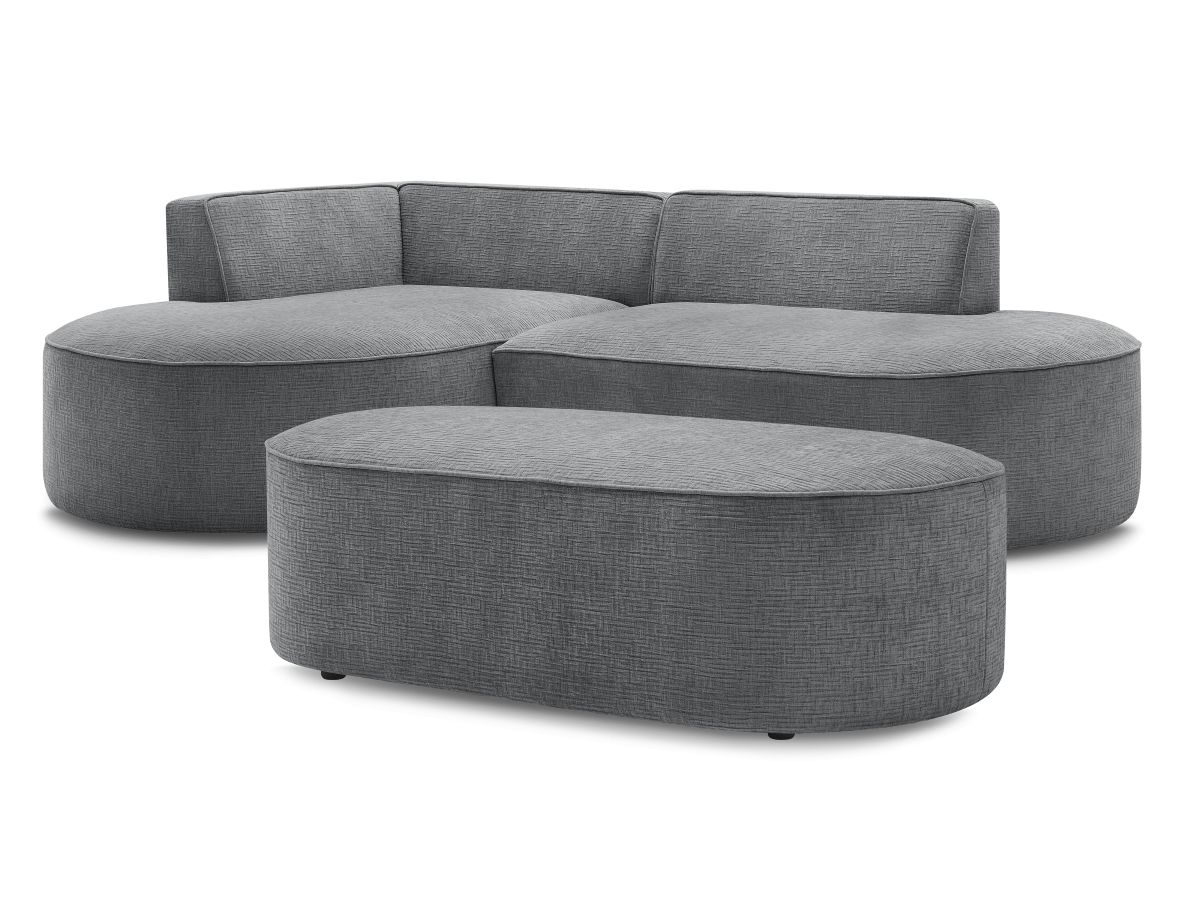 Hjørnesofa ROUSSEAU i teksturert stoff med puff