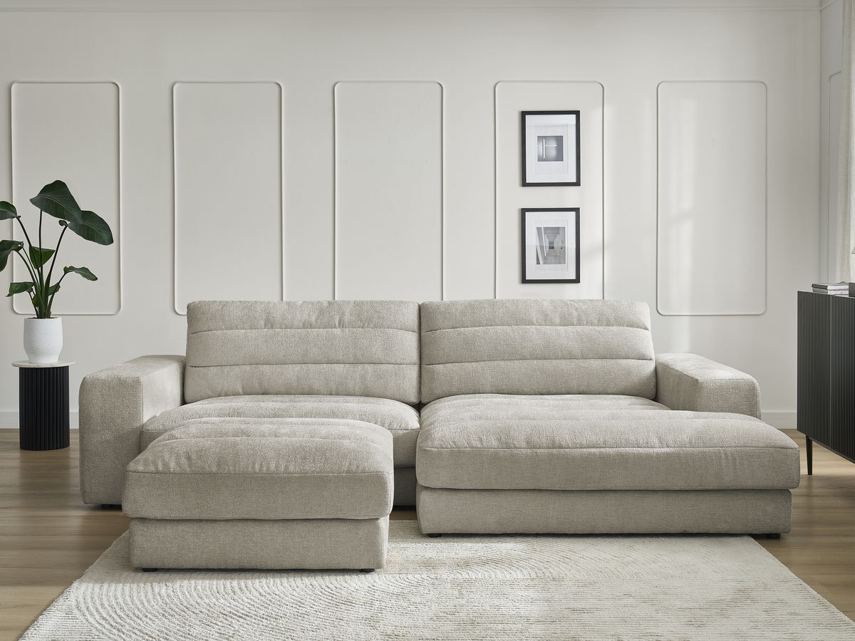 Hjørnesofa SIERRA i teksturert stoff med puff