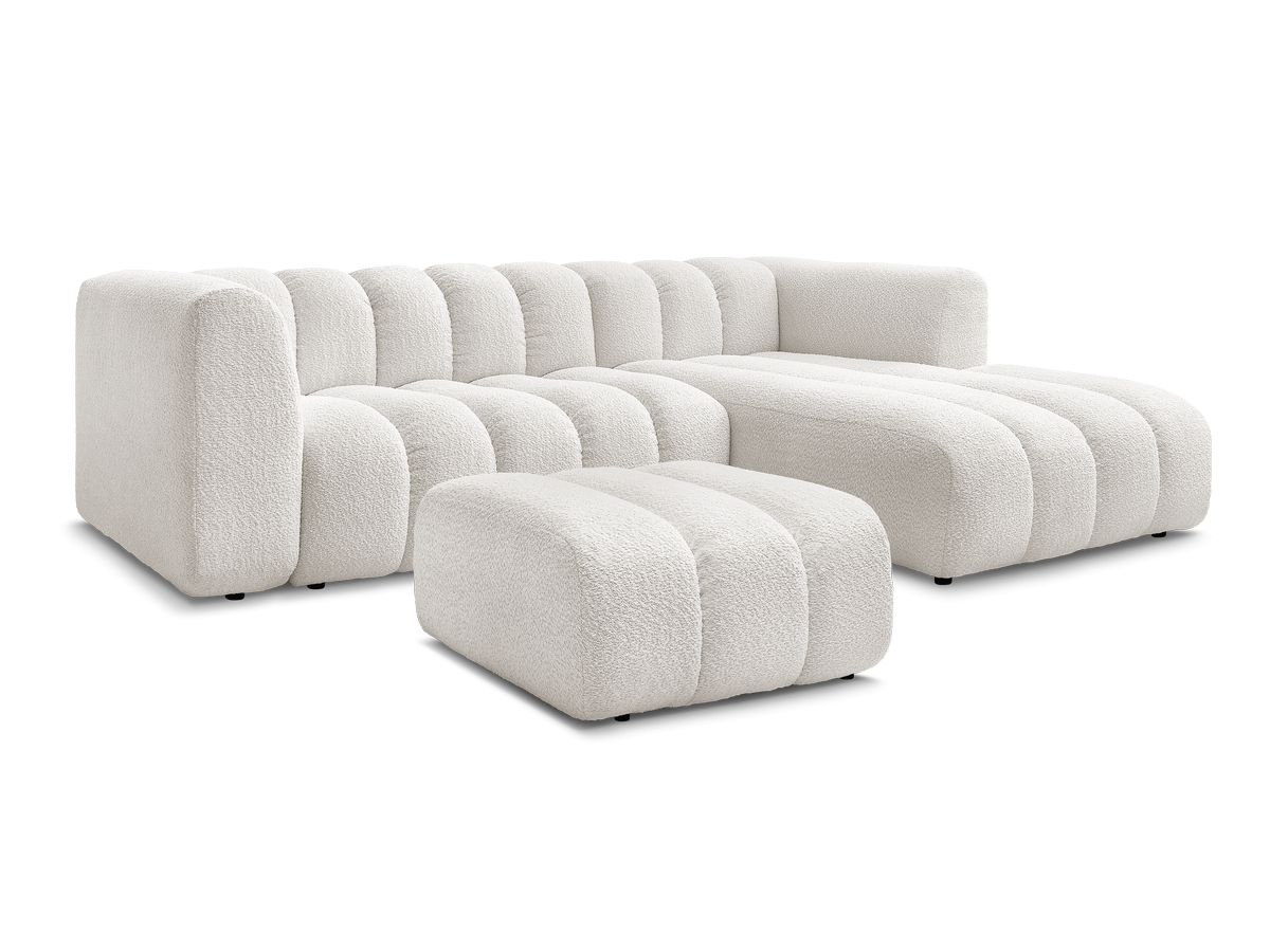 Hjørnesofa TALIA i bouclé-stoff med puff