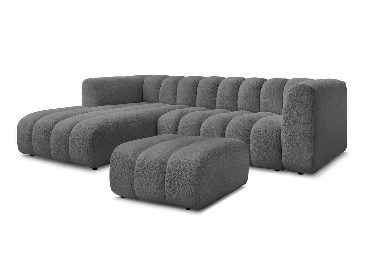 Hjørnesofa TALIA i bouclé-stoff med puff