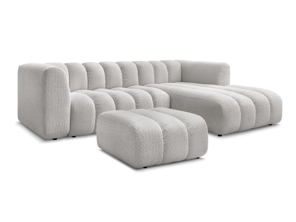 Hjørnesofa TALIA i bouclé-stoff med puff