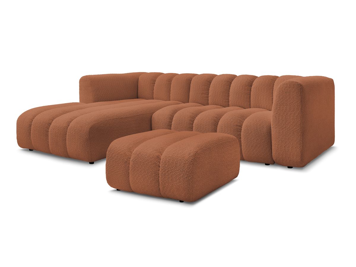 Hjørnesofa TALIA i bouclé-stoff med puff