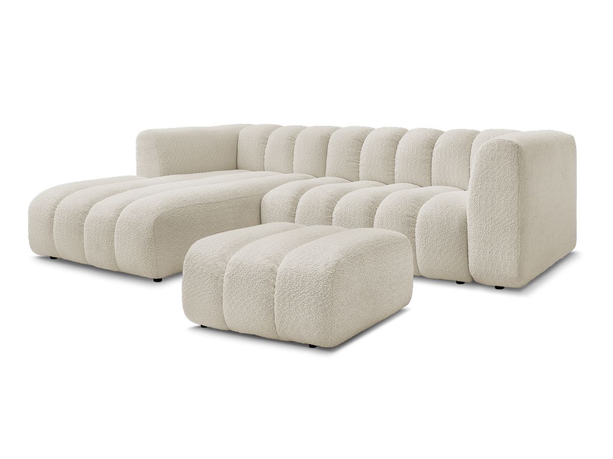 Hjørnesofa TALIA i bouclé-stoff med puff