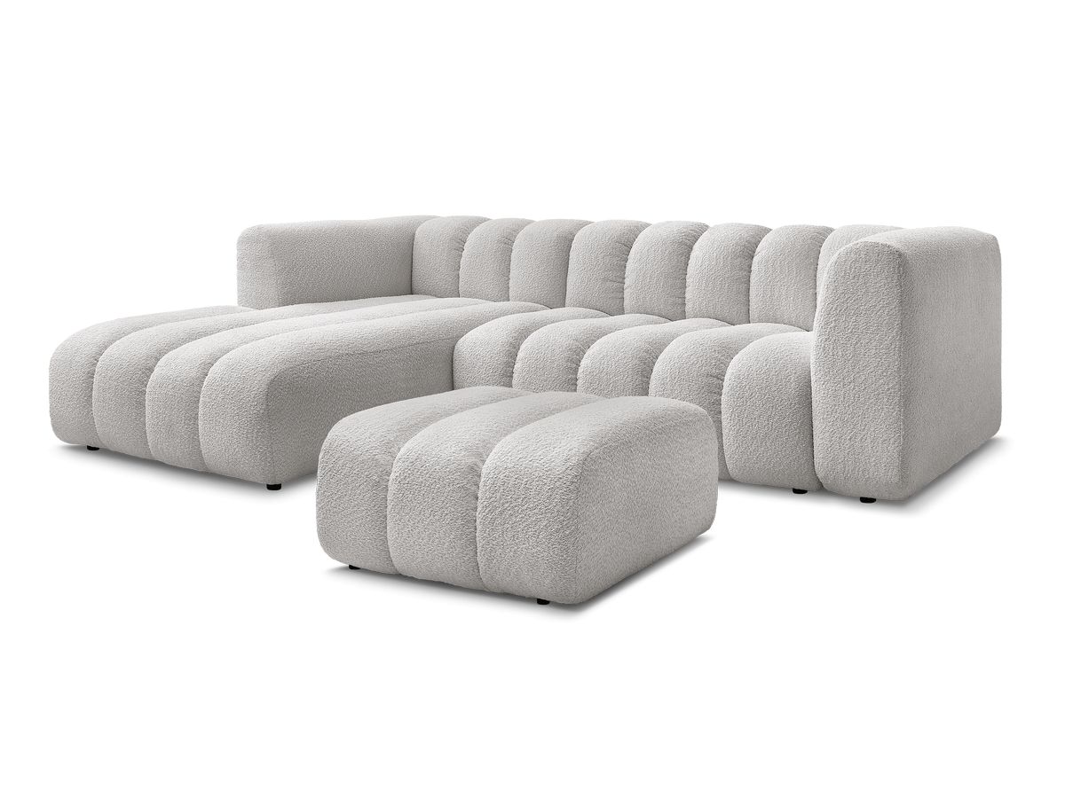 Hjørnesofa TALIA i bouclé-stoff med puff