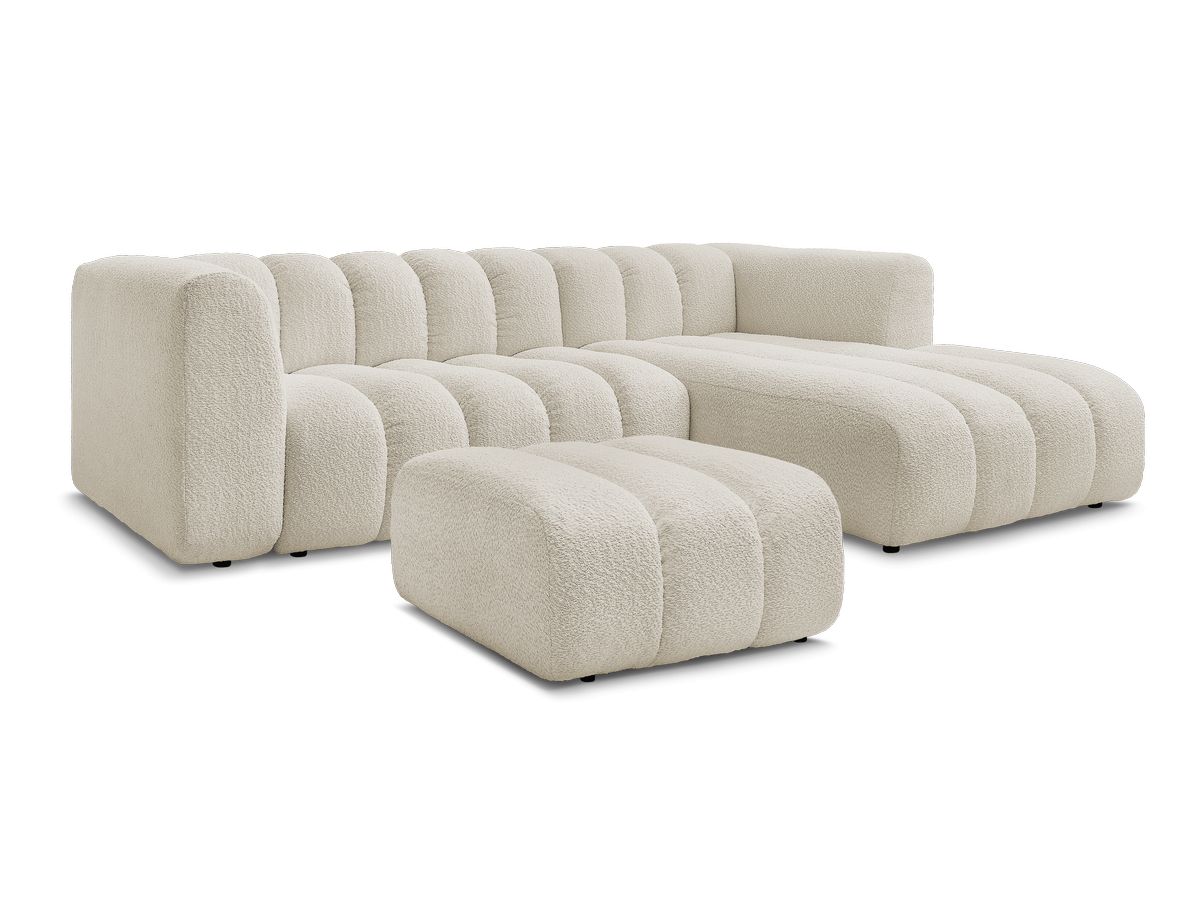 Hjørnesofa TALIA i bouclé-stoff med puff