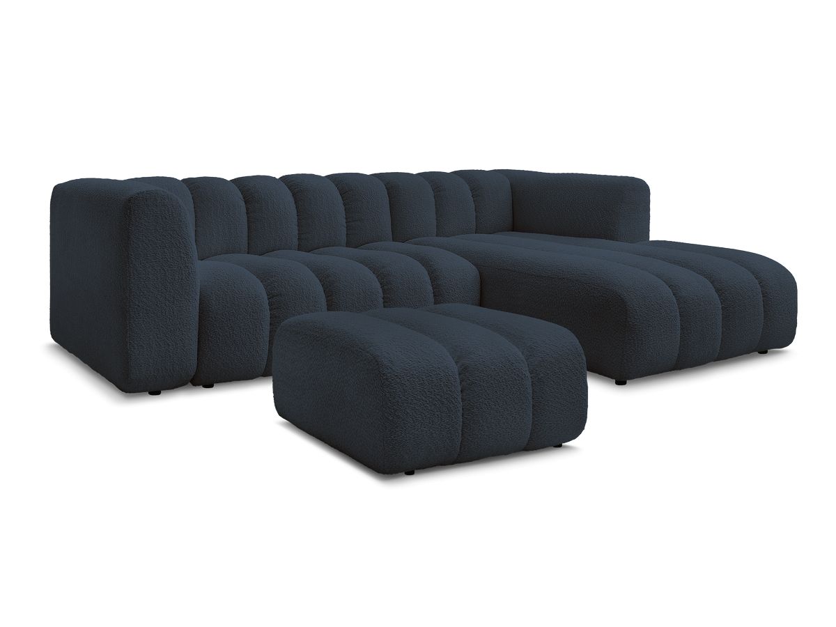 Hjørnesofa TALIA i bouclé-stoff med puff
