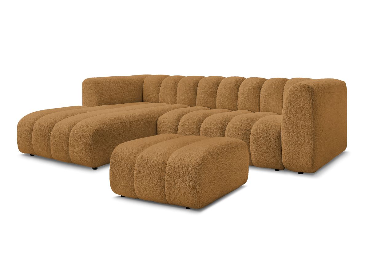 Hjørnesofa TALIA i bouclé-stoff med puff