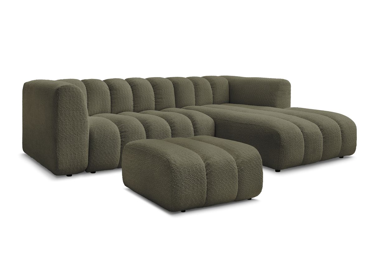 Hjørnesofa TALIA i bouclé-stoff med puff