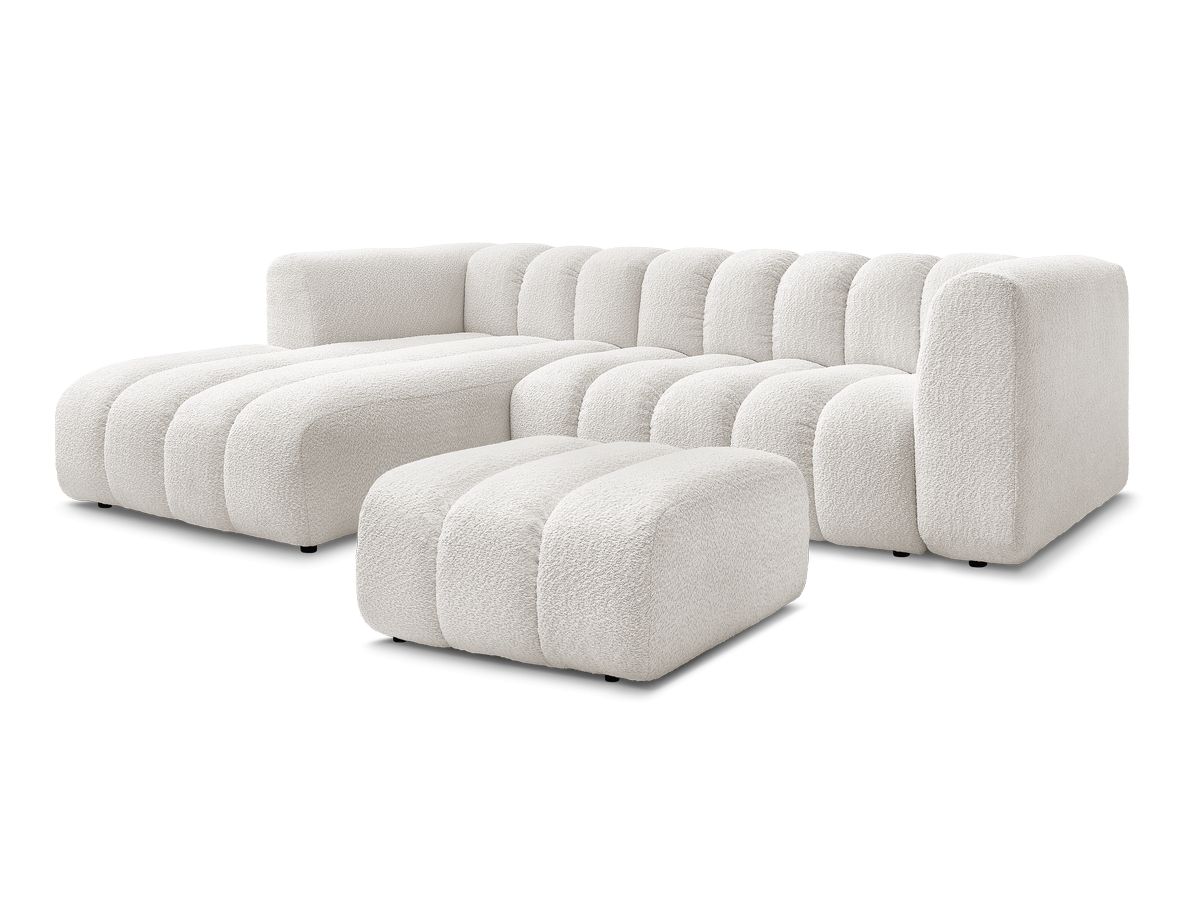 Hjørnesofa TALIA i bouclé-stoff med puff