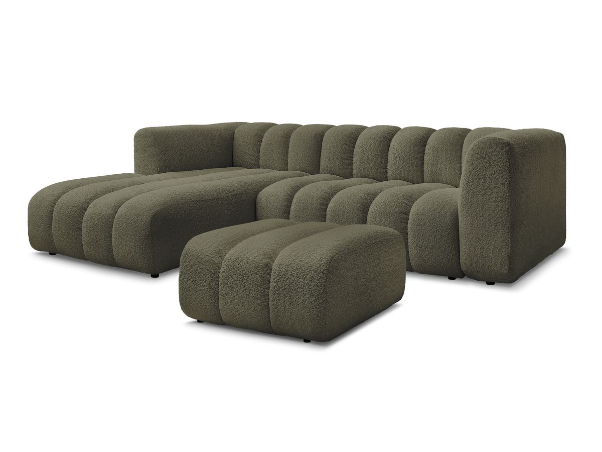 Hjørnesofa TALIA i bouclé-stoff med puff