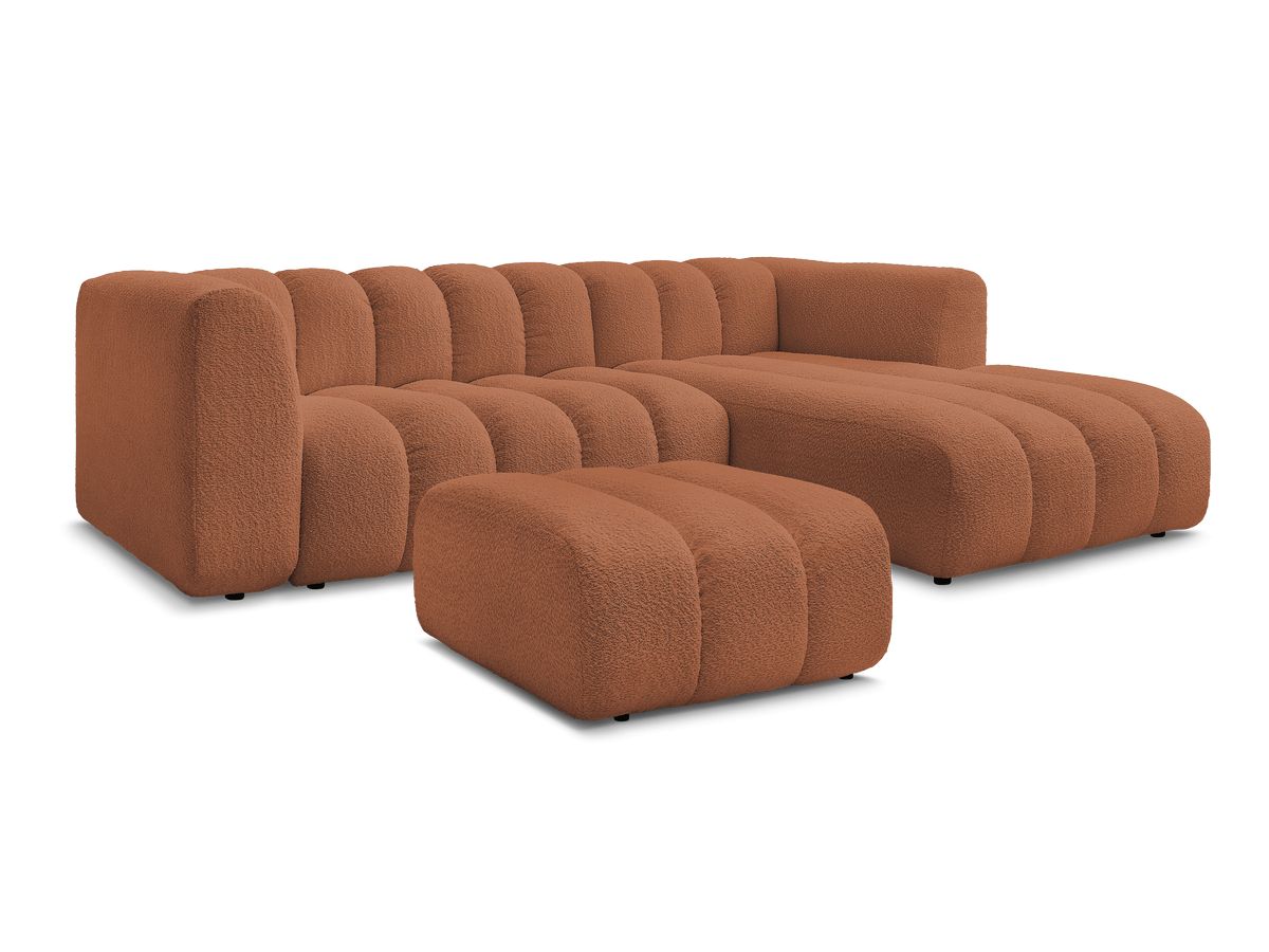 Hjørnesofa TALIA i bouclé-stoff med puff