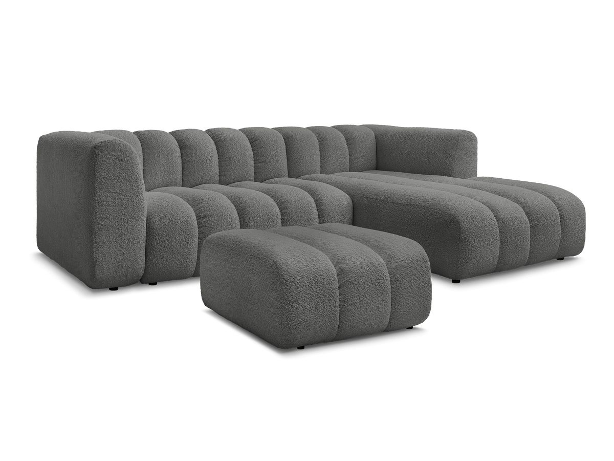 Hjørnesofa TALIA i bouclé-stoff med puff