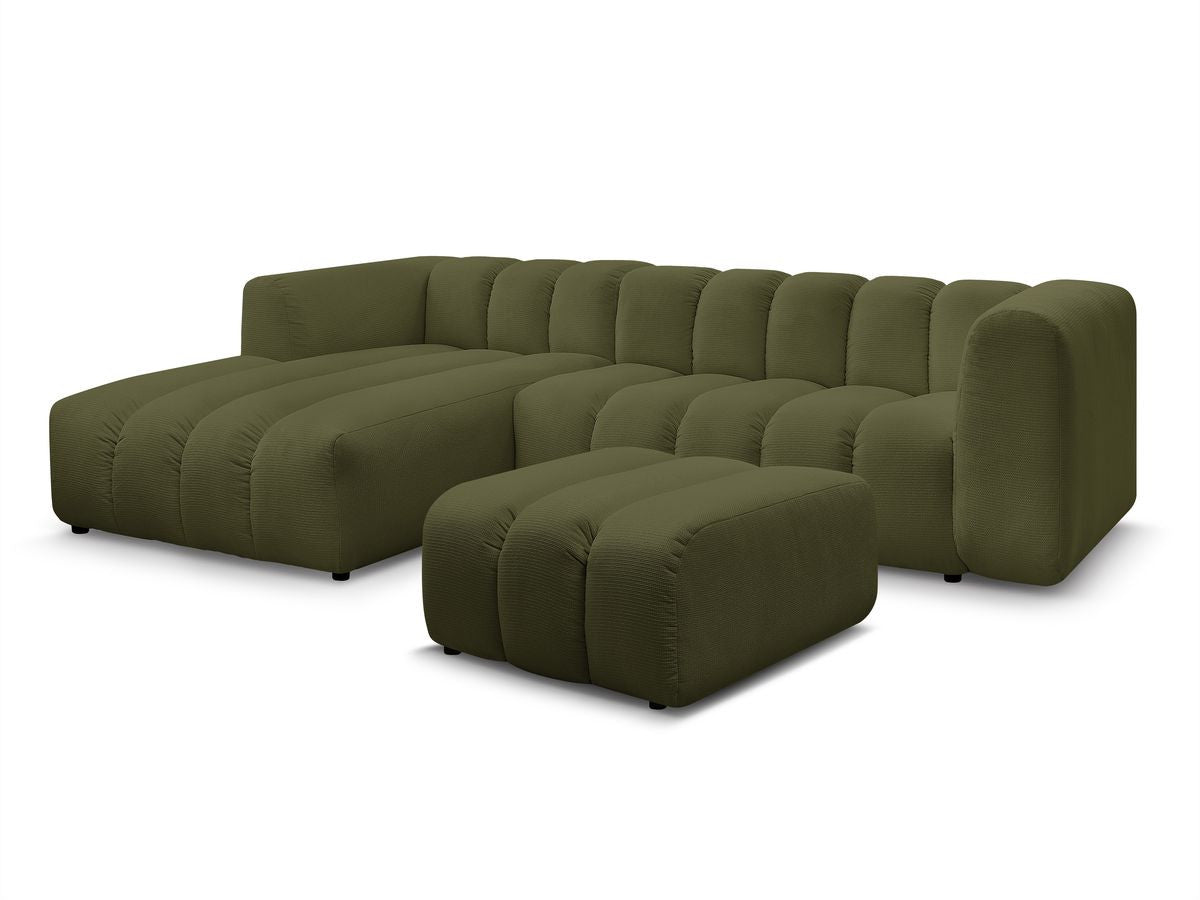 Hjørnesofa TALIA i melert stoff med puff