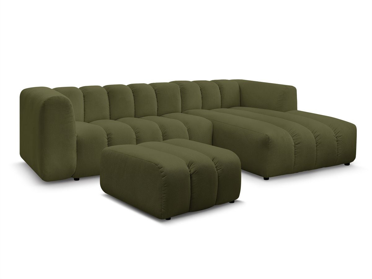 Hjørnesofa TALIA i melert stoff med puff