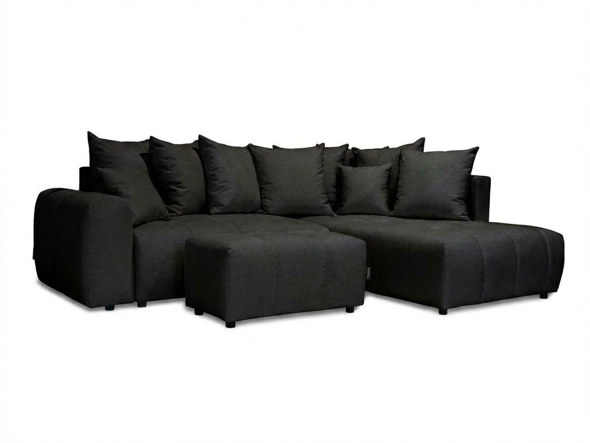 L-sovesofa med oppbevaring ROXELANE i melert stoff med puff