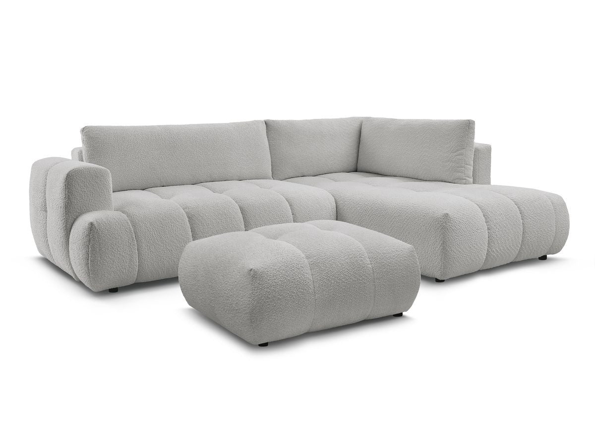 L-sovesofa FUJI i bouclé-stoff med puff