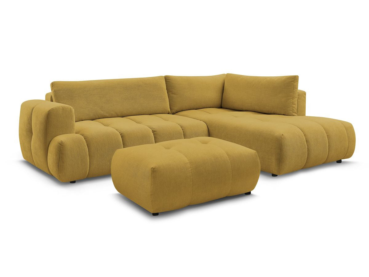 L-sovesofa FUJI i glatt stoff med puff