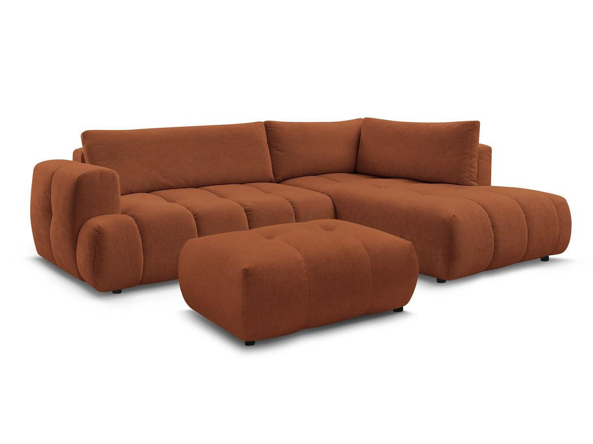L-sovesofa FUJI i glatt stoff med puff