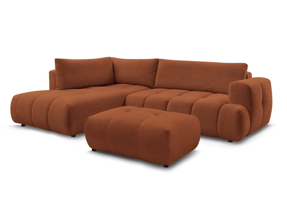 L-sovesofa FUJI i glatt stoff med puff