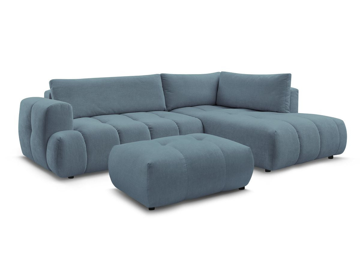 L-sovesofa FUJI i glatt stoff med puff