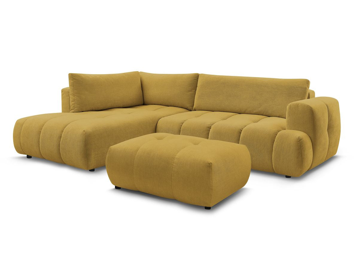 L-sovesofa FUJI i glatt stoff med puff