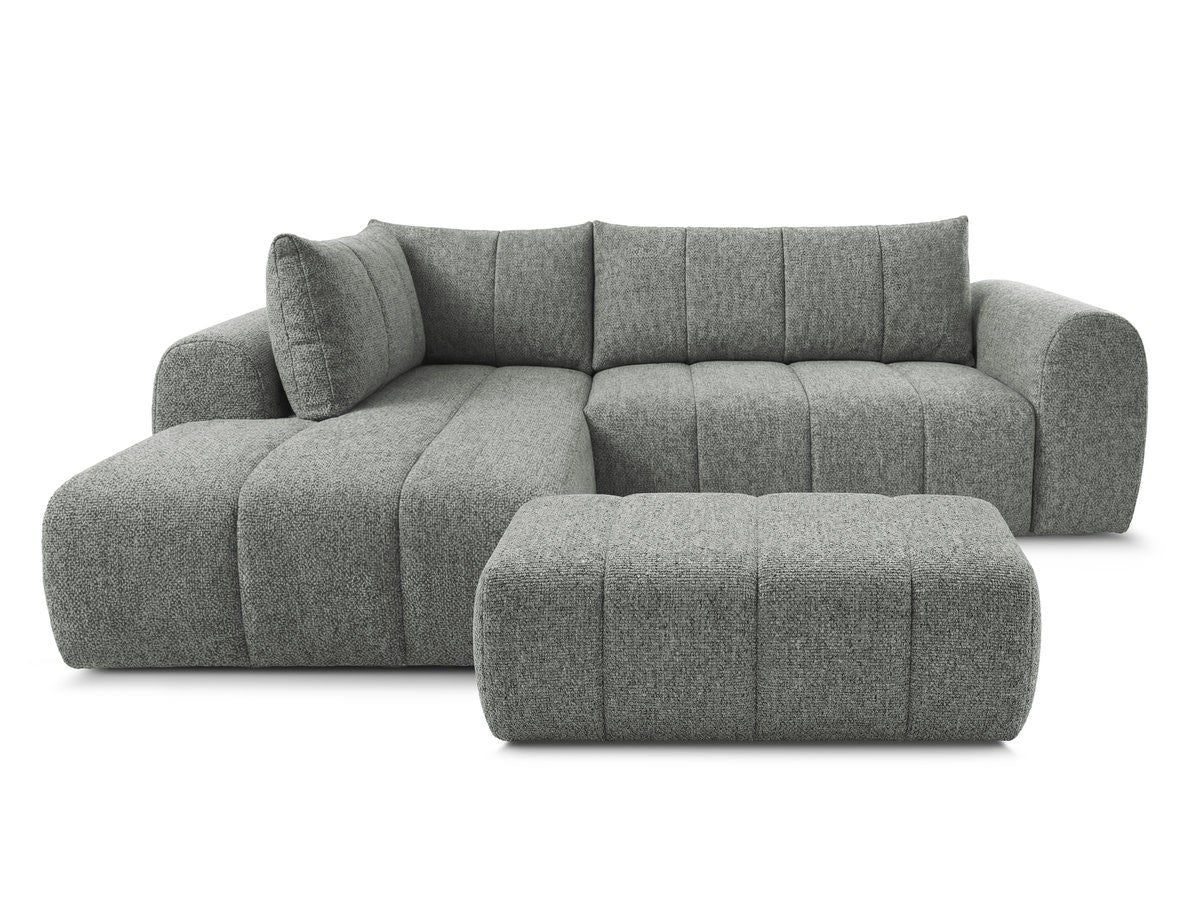 L-hjørnesofa NESTY i melert stoff med puff