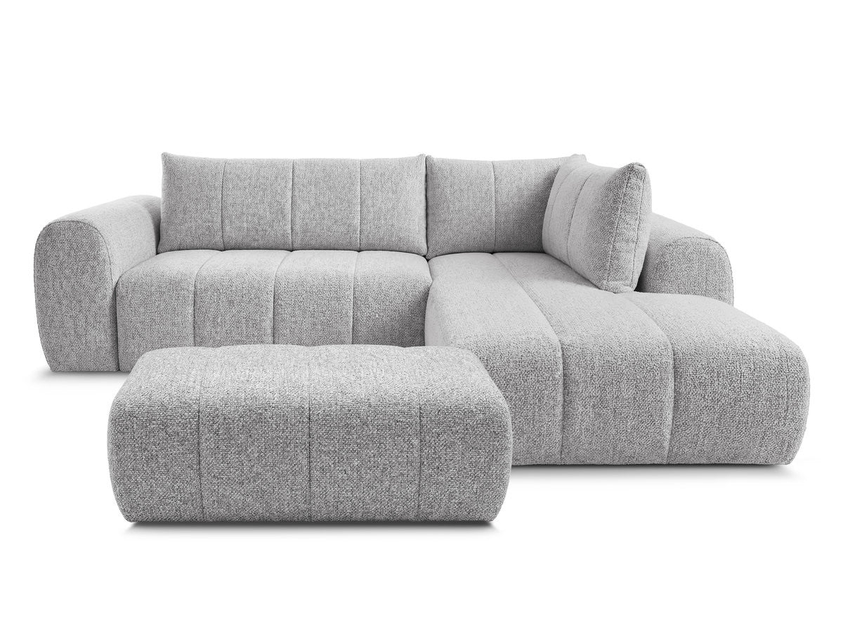L-hjørnesofa NESTY i melert stoff med puff