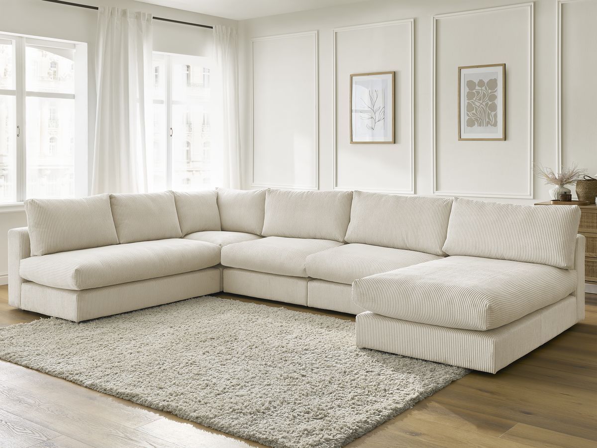 Modulær hjørnesofa PARIS i kordfløyel med 3 sittemoduler, 1 sjeselong og 1 hjørne