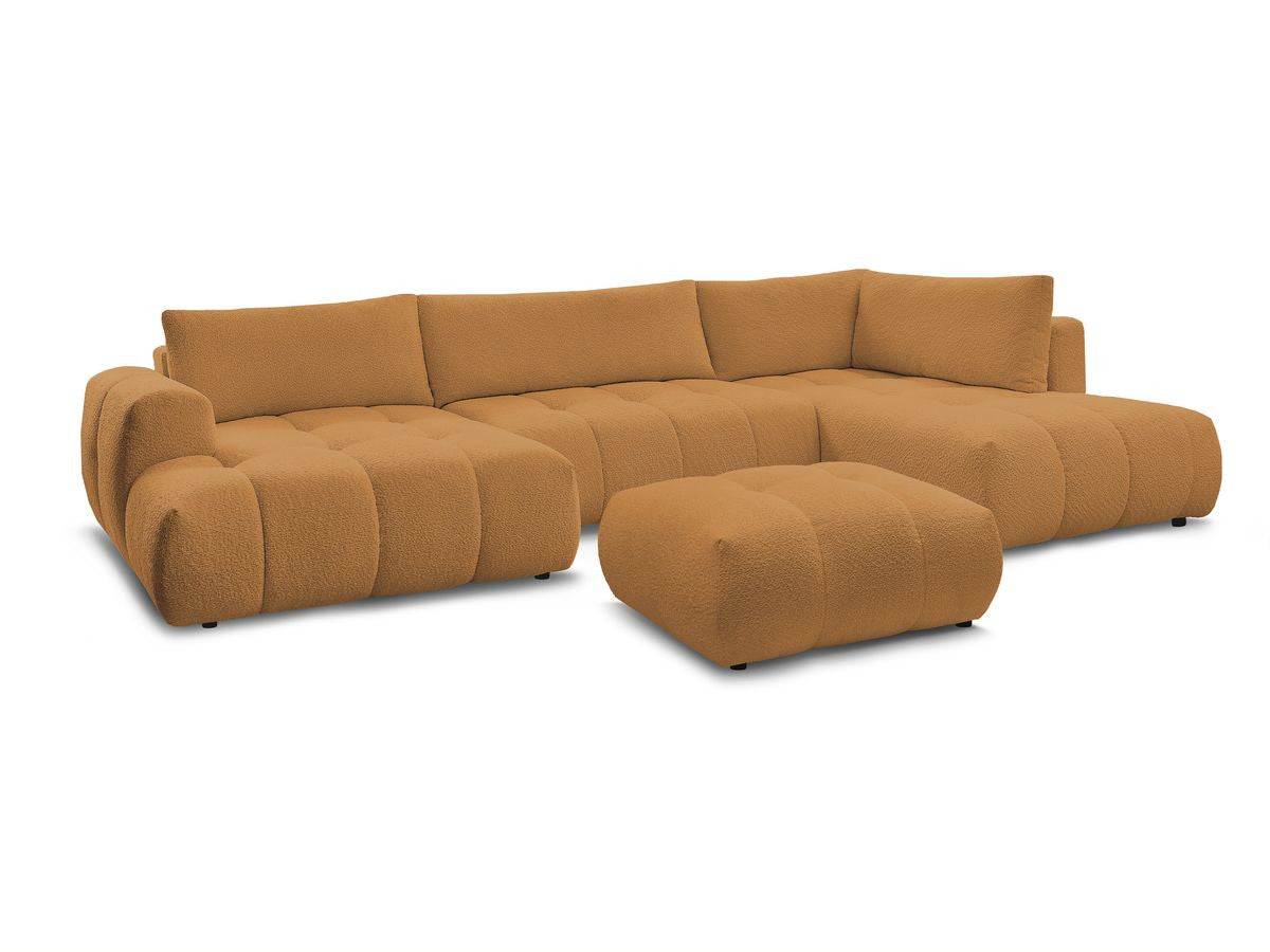 U-sovesofa FUJI i bouclé-stoff med puff