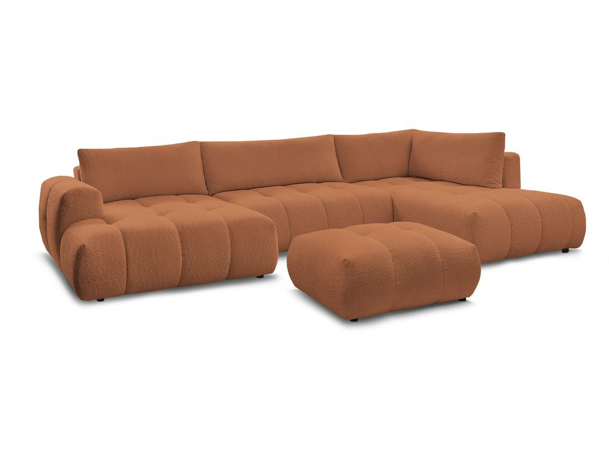 U-sovesofa FUJI i bouclé-stoff med puff