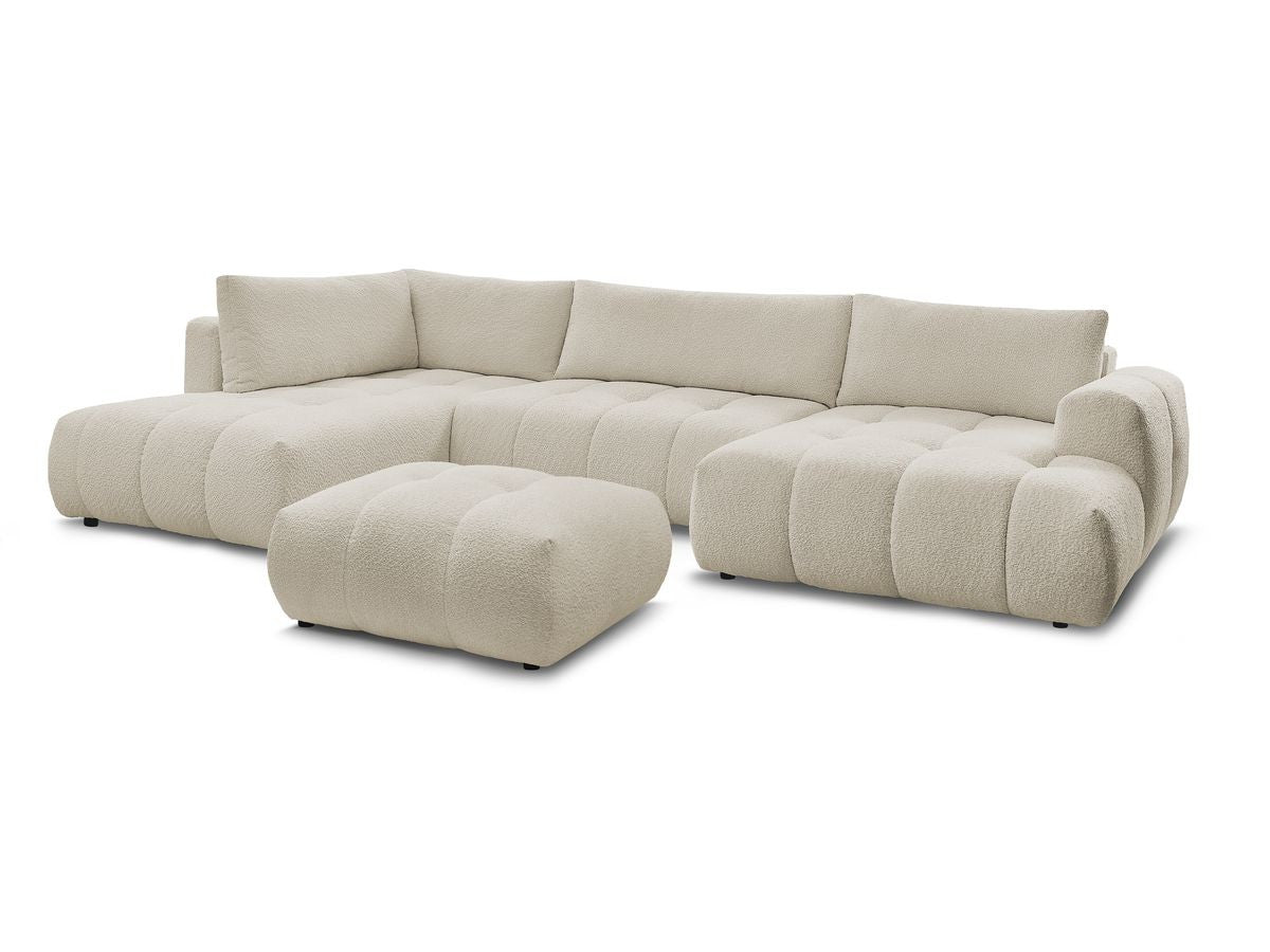 U-sovesofa FUJI i bouclé-stoff med puff