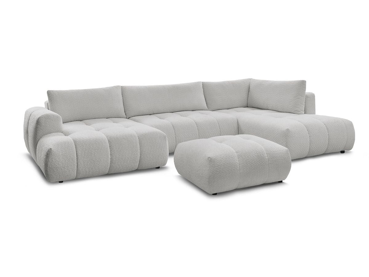U-sovesofa FUJI i bouclé-stoff med puff