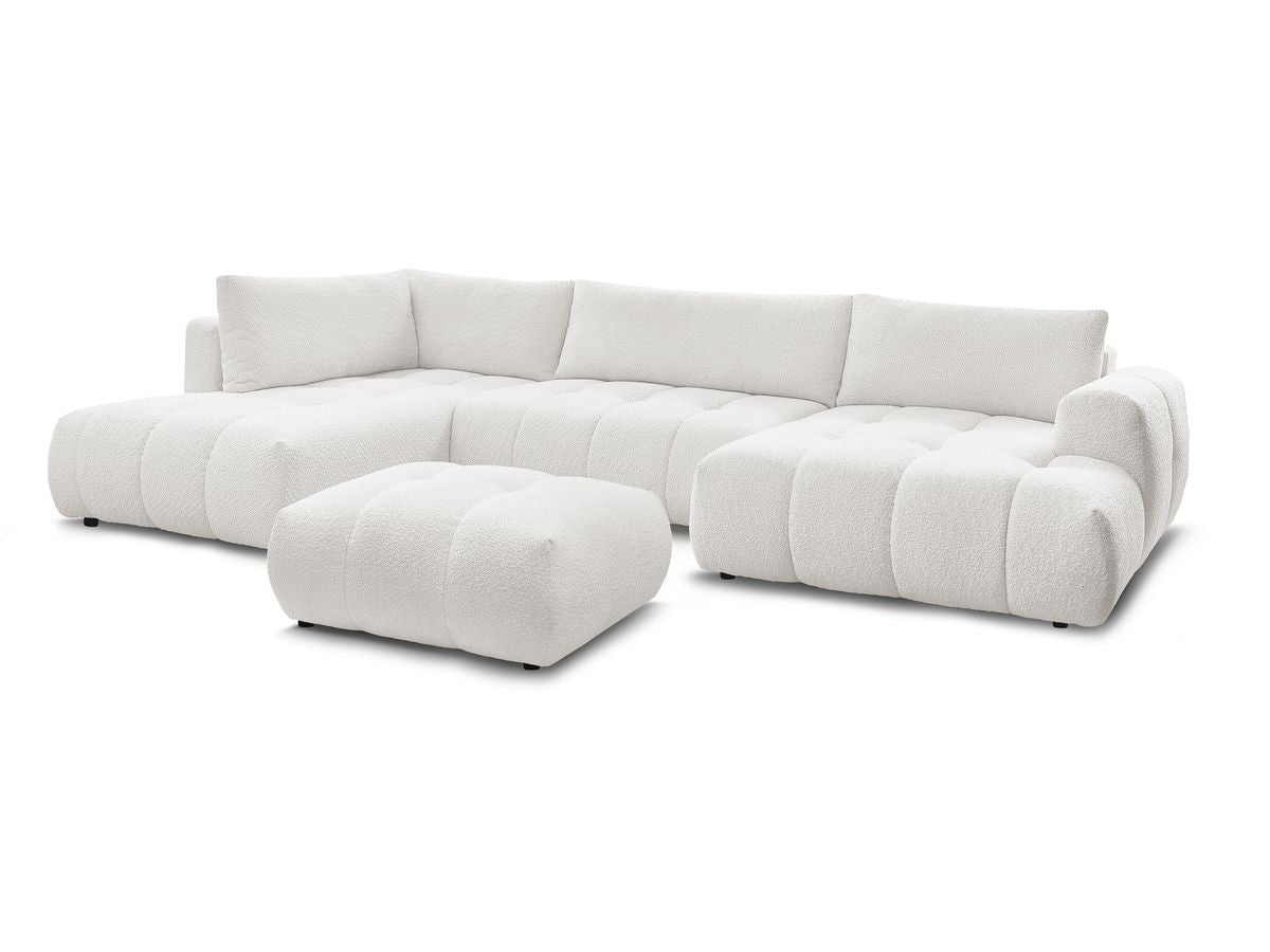 U-sovesofa FUJI i bouclé-stoff med puff