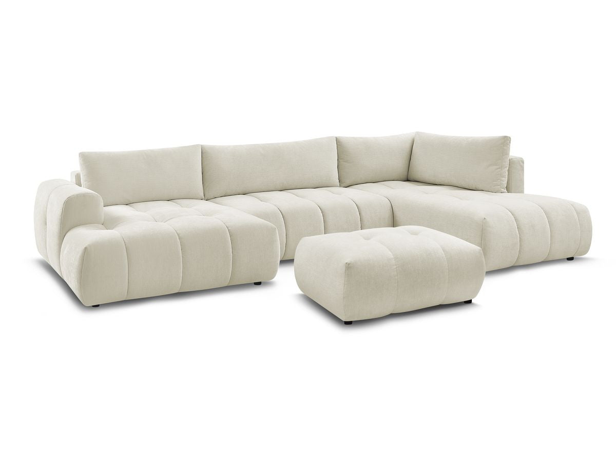 U-sovesofa FUJI i glatt stoff med puff