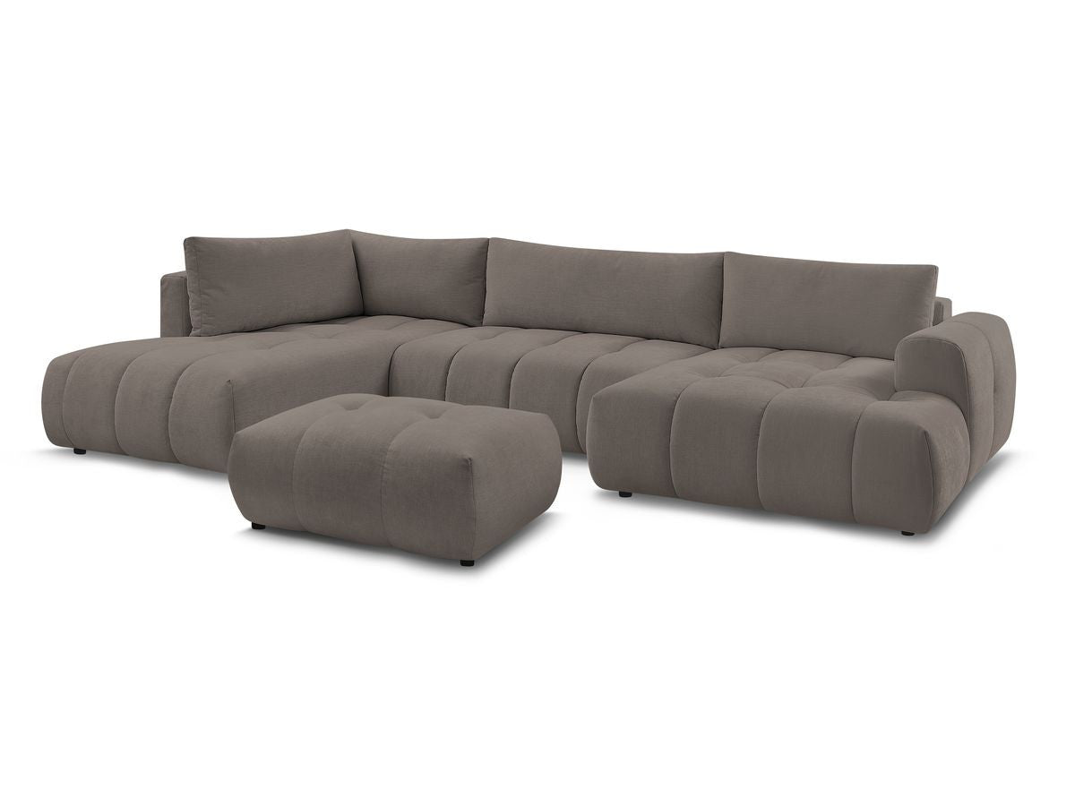 U-sovesofa FUJI i glatt stoff med puff