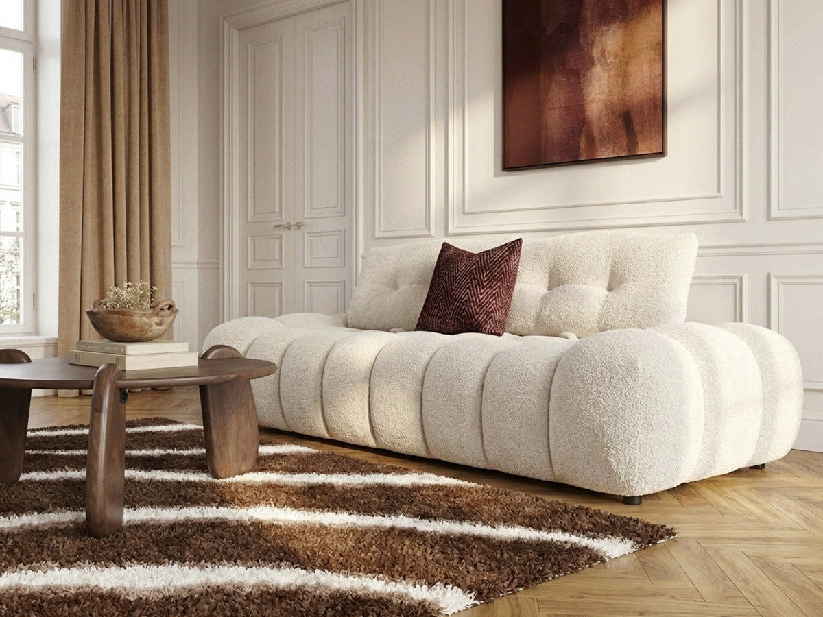 Rett sofa 2-seter med regulerbar rygg APOLLON i bouclé-stoff